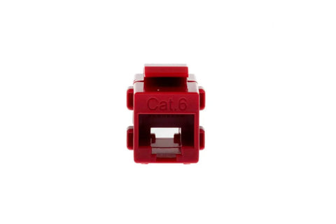 Front view of Cat6 RJ45 Inline Coupler Female To Female Keystone Jack Red Gold Plated showing connection port.
