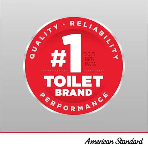 Red circular badge seal by American Standard reading #1 Toilet Brand with Quality Reliability Performance
