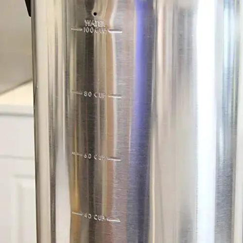 Close-up of 100 Cup Commercial Coffee Urn With Automatic Temperature Control Fast Brewing Easy Clean Up NSF Approved