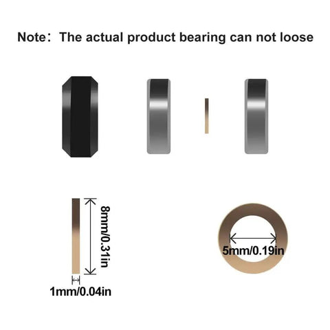 Ender 3 3D Printer Wheel Kit with POM wheels and 625zz bearings shown with dimensions 8mm by 5mm by 1mm
