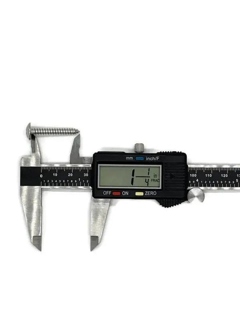 Caliper measuring Truss Head Exterior Screw, 1 1/4 Inch Length for Marine Decks and Docks, showing precision size.