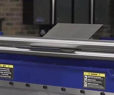 30 Inch Sheet Metal Shear Brake And Slip Roll Combo for one person operation with compact design, showing metal forming process.