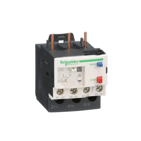 LRD10 TeSys D Class 10 Overload Relay For Single-Phase Systems, front view with screw clamp terminals and control panel features