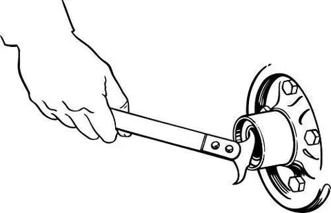 Illustration of Seal Puller For Oil And Grease Seals With Dual Tip Sizes And Long Twelve And One Half Inch Handle in use on automotive seal.
