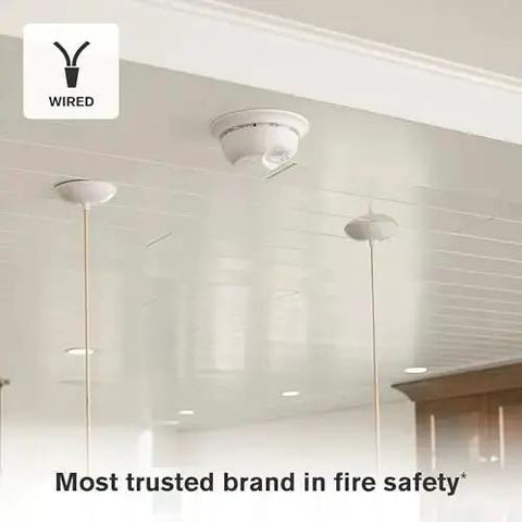 Interconnected Smoke Alarm With Hardwired Power And Battery Backup SMI100AC 3 Pack installed on ceiling for fire safety