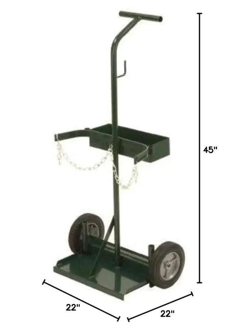 Front view of Welding Cylinder Hand Truck 45in High 22in Wide With 8in Semi Pneumatic Wheels and chain support