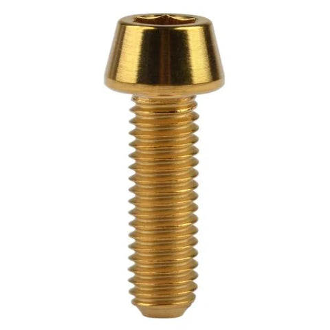 Five Pack Titanium M6 X 1.0 Hex Socket Head Cap Screws For Bike Stem Gold Titanium PVD Coated Lightweight Rustproof And Strong For Road And Mountain Bikes.