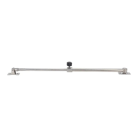 Side view of stainless steel hatch lid stay adjuster with central locking knob and end mounting brackets, 248-432mm