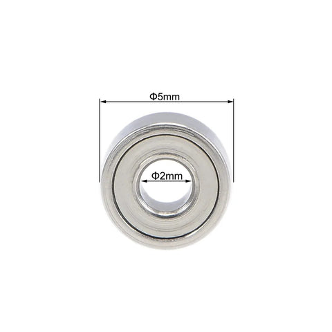 Deep groove ball bearing, 5mm outer diameter, 2mm inner bore, chrome steel, double shielded