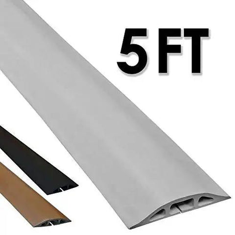 D-2 Low Profile Rubber Cord Cover For Floor Cables, 5 Feet, Gray, Raw Rubber Material With Slit Center Channel, Durable Protector