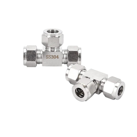 Pysrych 304 stainless steel compression tee, 3/8 in OD, 3-way tube fitting, pack of 2