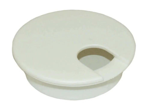 White Round Wire Management Grommet With Removable Lid For Desks And Cabinets, Cut Hole Size Two And A Half Inches, close-up