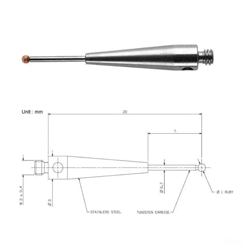 CMM Touch Probe Stylus With 1mm Ball Tip 20mm Length M2 Thread For Coordinate Measuring Machines Straight Styli For Precise Metalworking Inspection And Shop Grade Measurement Tool