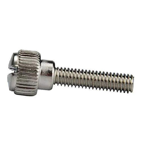 Knurled Head M4 X 8mm Shoulder Type Thumb Screw with 4.0mm Thread Dia, fully threaded steel, nickel coating, side view