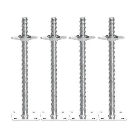 Four Pack Beefy Adjustable Leveling Jacks For Baker Style Scaffolding, 18.2 Inch Height Range, 3307 Lb Total Load Capacity, Silver Finish