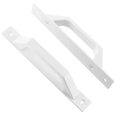 Two Pack Sliding Barn Door Handles 7.9 Inch Aluminum Alloy Pull Handles For Sliding Barn Doors Gates Cabinets Closets Drawers Garage Shed White Finish Includes Eight Mounting Screws For Easy Installation.