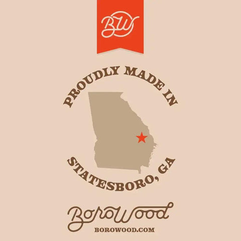 Proudly made in Statesboro, GA logo with Borowood branding.