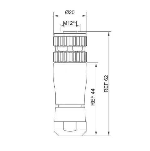 Technical drawing of M12 A Code Waterproof Circular Cable Connector With Field Installable Screw Termination Unshielded Straight 8 Pin Female Aviation Plug