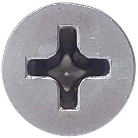 Close-up of a 10 x 1-1/2 Inch Flat Head Phillips Wood Screw, Marine Grade Type 316 Stainless Steel, Partial Thread, Bright Finish