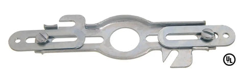Front view of EZ Adjustable Crossbar For Lighting Fixtures Made From Durable Steel Slips Three Eighths Inch, adjustable mounting bar.