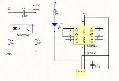 Circuit schematic for Infrared Slotted Optocoupler Sensor Module For Arduino Dope Speed Measuring Photo Interrupter 3.3V To 5V