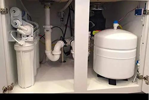 Under-sink installation of Oil Filled Stainless Steel Water Pressure Gauge With 2-1/2 Inch Dial Dual Scale for RO systems.