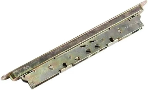 12.5 Inch Dual Point Double Hook Sliding Glass Patio Door Mortise Lock With Three Eighths Inch Recessed Trim Plate And Enhanced Security Adjustable Hooks With Pin Guard Preventing Engagement Unless The Door Is Closed 2000 Lb Pull 50000 Cycle Rating pictured