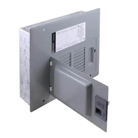 TLM812FCUDP 125-Amp Main Lug Convertible Indoor Load Center, 8 Spaces 16 Circuits, galvanized enclosure side view