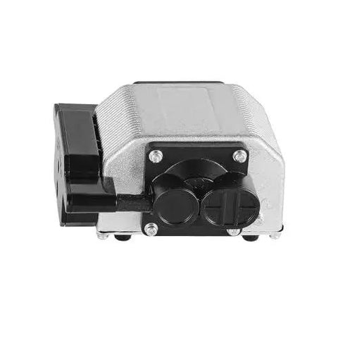 Side view of Pro Grade Air Assist Pump Kit for Laser Cutters and Engravers with 30 L/min adjustable airflow, metal casing.