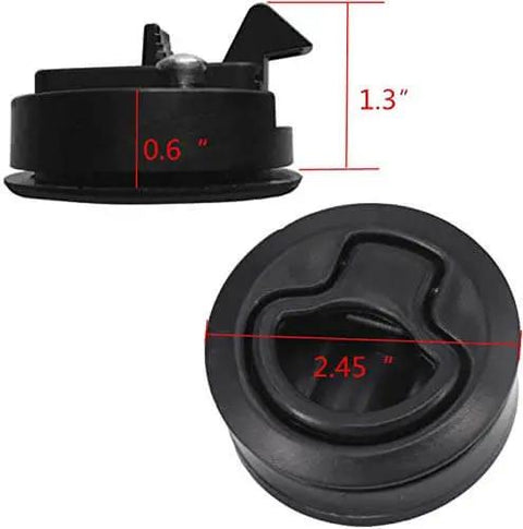 2 Inch Flush Pull Slam Latch Set In Black ABS Plastic For RV Boat Doors Cabinets And Decks, Round 2 Diameter, side view