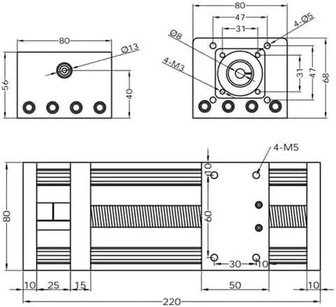 Technical diagram of 100 200 300mm GGP Ball Screw Linear Actuator With Nema 23 Stepper Motor And CNC Linear Guide dimensions