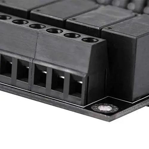 Close-up of Compact DC 24V PLC Module FX1N-20MR For Industrial Control, showing connector details on a rugged black build.