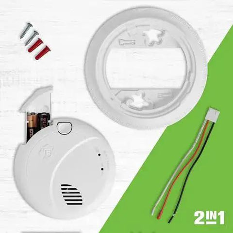Parts of Combination Smoke And Carbon Monoxide Alarm With Interconnect Hardwired Power And Battery Backup, Model SMCO100VAC.