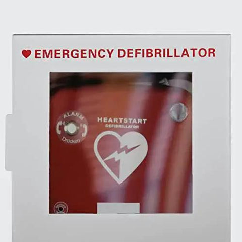 No Frills Durable Wall Mount AED Cabinet With Easy Pull Latch For Quick Defibrillator Access Non Alarmed Box front view