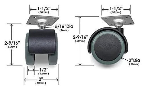 2 Inch Floor Protector Rubber Caster Wheels Set Of 4 With 5 Sixteenth Inch Stem Or Top Plate Mounting for hardwood and hard surfaces