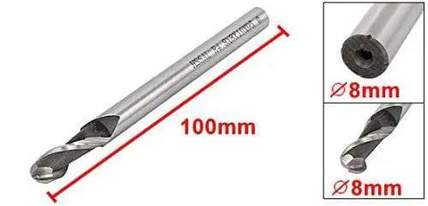 Ball Nose End Mill Cutter 8mm Shank HSS AL 2 Flutes Straight Shank Milling Bit Ball Nose Profile CNC, 100mm length.