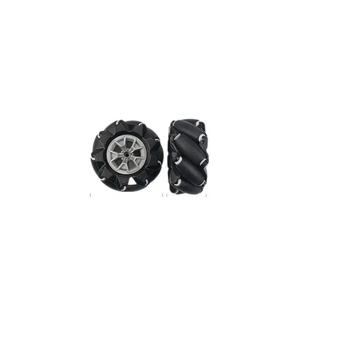 Omni Directional Mecanum Wheel Set 4 Pieces High Hardness Plastic Wheels side and front view with hubs for robot car builds.