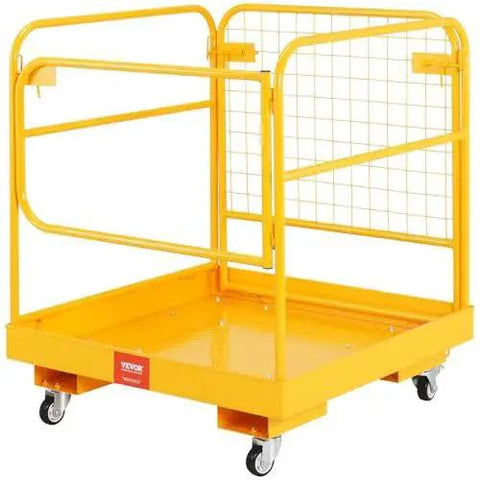 Forklift Safety Cage Work Platform 1200 Lb Load Capacity Collapsible With Wheels, heavy-duty metal frame, front view