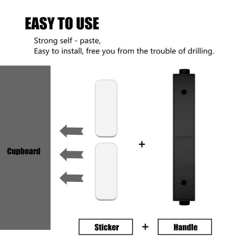 Diagram showing installation of 10 Pack Self Stick Push Pull Helper ABS Plastic Wardrobe Handles For Cabinets And Drawers