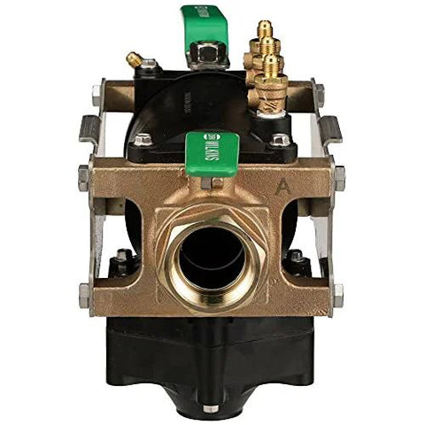 Wilkins 2-375XLFT RPZ backflow preventer, FNPT, brass body with green test cock handles, 2-inch