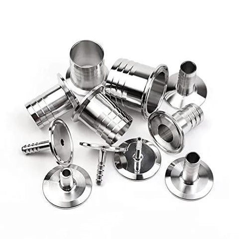Beduan 1.5-in tri-clamp to 1-in barb stainless sanitary home brew adapter set with ferrules and clamps