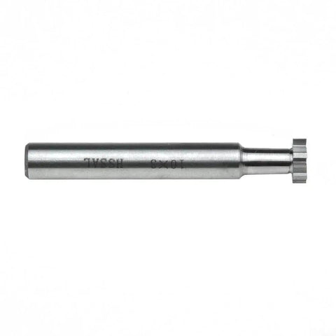 10mm Diameter 6-Flute HSS T-Slot End Mill Cutter with 3mm Slot Depth, 6mm Shank, and 65mm Length, side view