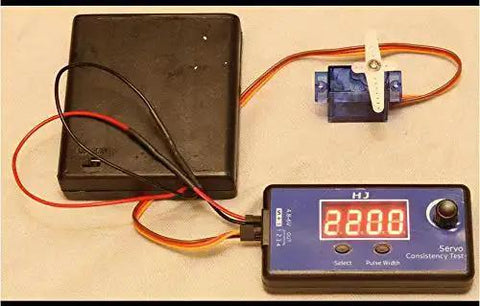 4Channel RC Servo Tester And ESC Consistency Tester with Throttle Display, showing digital timer and connected servo.