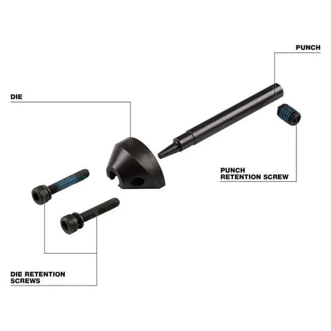 Punch And Die Set For M12 FUEL Nibbler Fits Milwaukee Tool 16 Gauge, image showing parts including punch, die, and retention screws.