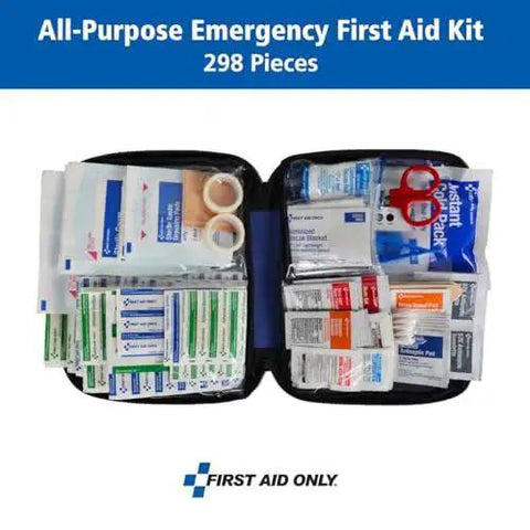 Open view of Comprehensive 298 Piece All-Purpose Emergency First Aid Kit for Home Office Car and Travel with supplies displayed