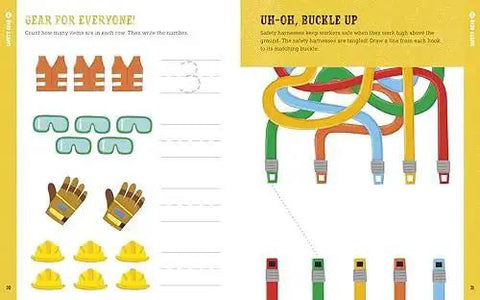 Busy Preschool Builders Learn With Trucks Tools And Mighty Machines In A Fun Construction Site Activity Book For Kid Friendly Hands And Curious Minds Ages 3 To 5 with safety gear images and tracing activities.