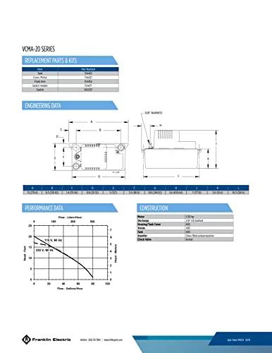 Little Giant VCMA-20ULST condensate pump front view datasheet with dimensions, 115V, 80 GPH