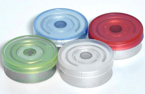 GISUREM 10ml glass vials with flip-off aluminum caps; transparent borosilicate lab empty sample vials, set of 4 colored caps