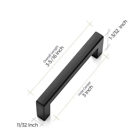 30 Pack Solid Zinc Slim 3 Inch Center To Center Square Bar Drawer Handles Matte Black Kitchen Cabinet Hardware Pulls dimensions