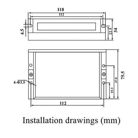 Installation drawing of CNC Digital Stepper Driver DM556 Stepper Motor Controller, dimensions labeled in millimeters for precise fitting.